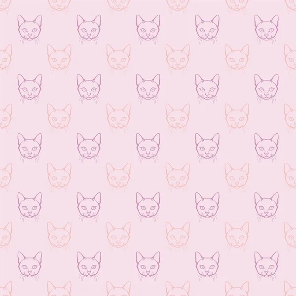 Handgetekende Katten Herhalen Patroon Ontwerp Kattenpatroon Achtergrond Roze Paarse Pastelkatten — Stockvector