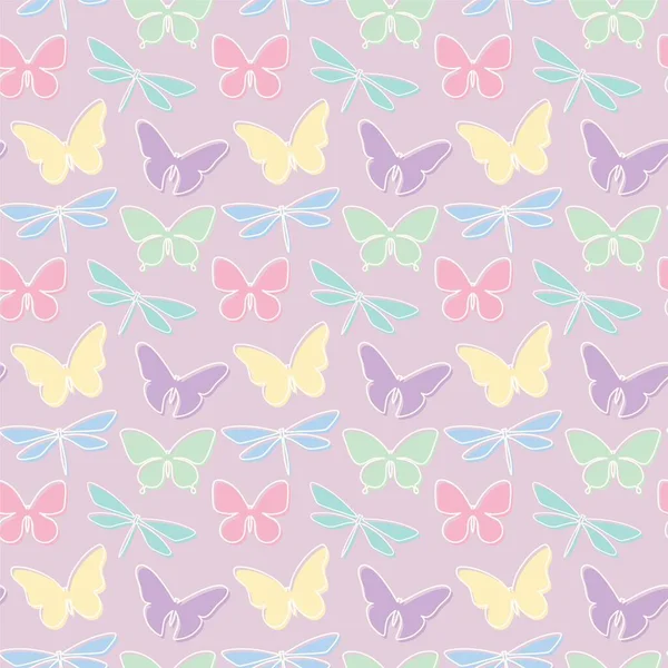 Patrón Repetición Sin Costuras Con Libélulas Mariposas Pastel Diseño Patrón — Vector de stock