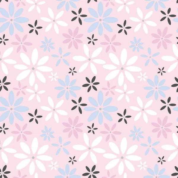 Blumen Wiederholen Muster Design Rosa Hintergrund Weiße Und Blaue Geometrische — Stockvektor