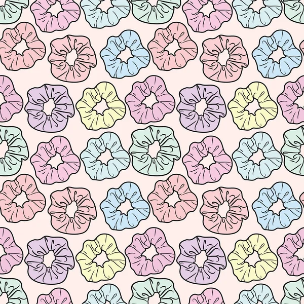 Renkli saç lastikleriyle kusursuz bir desen tasarımı. Saç bağı elementleri ile modaya uygun bir arkaplan.