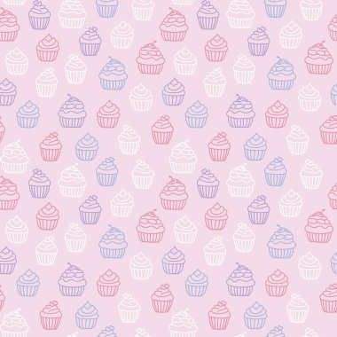 Vektör pastel pembe çörekler kusursuz desenli arka plan. Tatlı arkaplan yineleme sanatı, karalama biçimi illüstrasyonu.