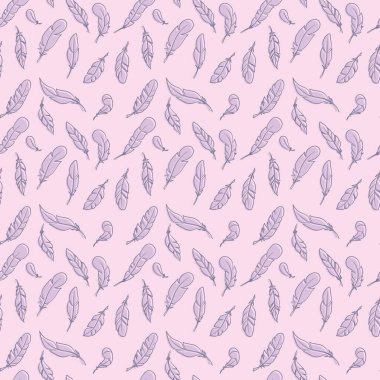 Mor tüyler pürüzsüz tekrarlayan model vektör arka plan, pembe ve açık mavi desen, şirin kız deseni.