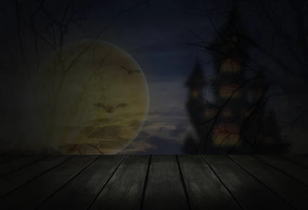 Grunge Wood Table Halloween Background Can Used Present Your Product — Stock Photo, Image
