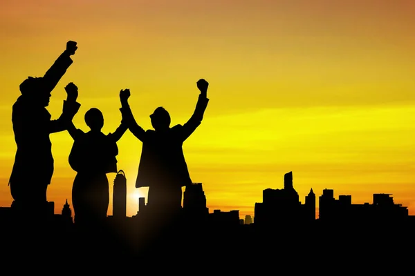 Silhueta Equipe Empresários Celebração Bem Sucedida Grupo Trabalho Equipe Felicidade — Fotografia de Stock
