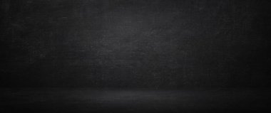 Karanlık ve siyah kara tahta arka plan, boş oda ve duvar 