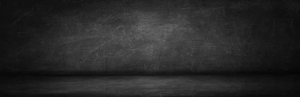 blackboard texture wall and black background, copy space long horizontal studio