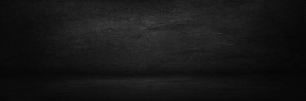 black and dark chalk board banner, blank interior wall and studio room for presented product