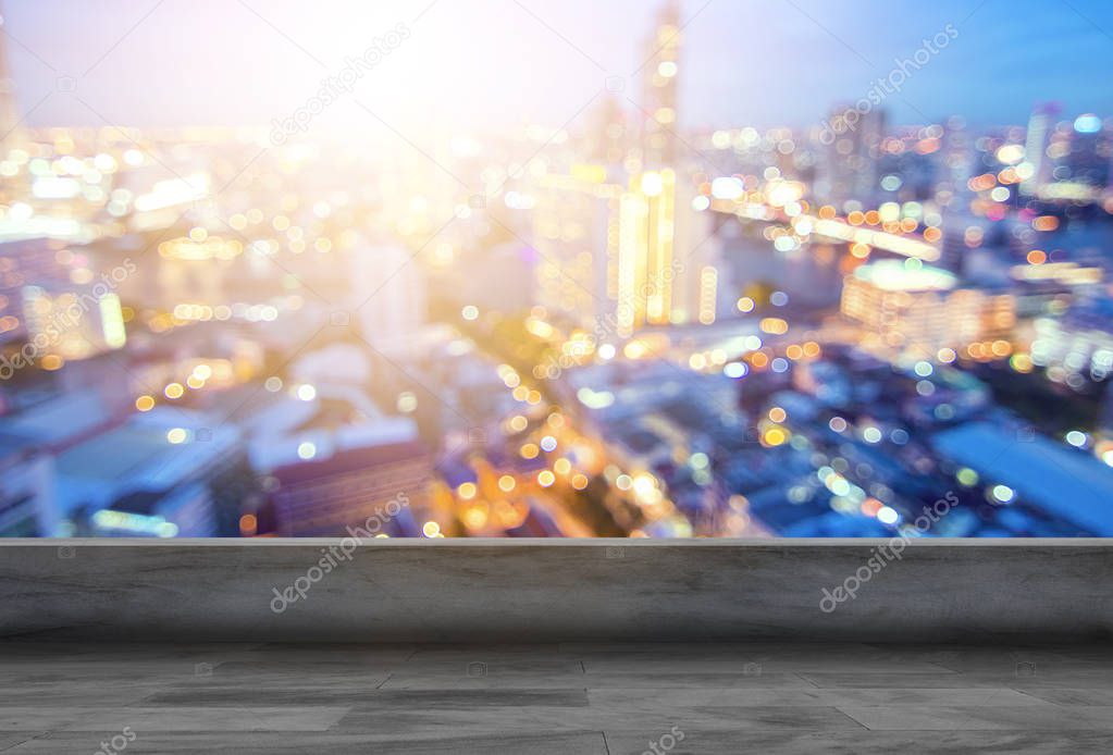 blank roof top and cityscape background, empty floor and free space for presented product 