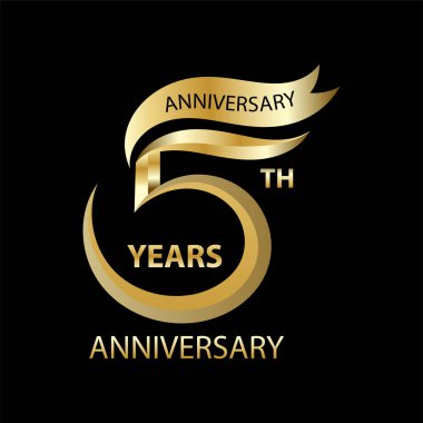 Altın 5 yıldönümü işareti ve altın kutlama sembolü için logo