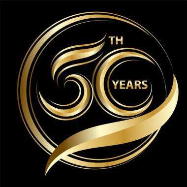 Altın 50 yıldönümü işareti ve altın kutlama sembolü için logo