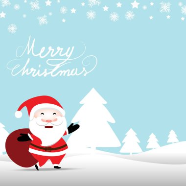 Noel Baba hediye çanta yumuşak pastel mavi renk arka plan üzerinde tutarak ile Noel arka plan