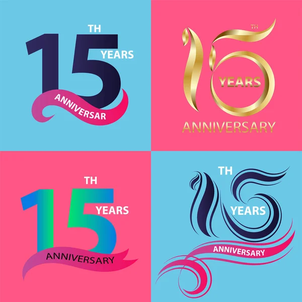Set Quindicesimo Segno Anniversario Logo Simbolo Celebrazione — Foto Stock