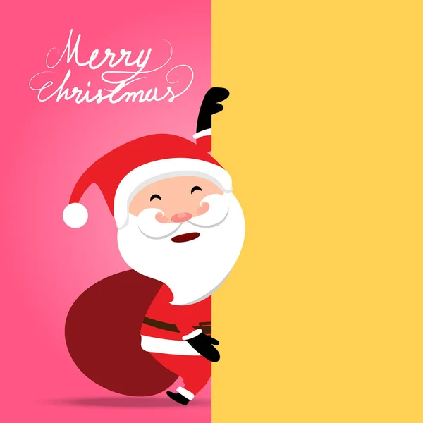 Christmas on soft pink background, Santa Claus showing yellow empty bill board, can presented your work
