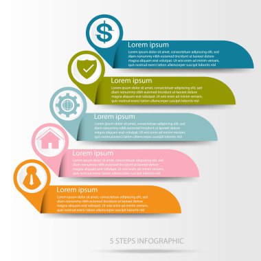 İş veri bilgi grafiği, 5 adımlı süreç grafiği, vektör