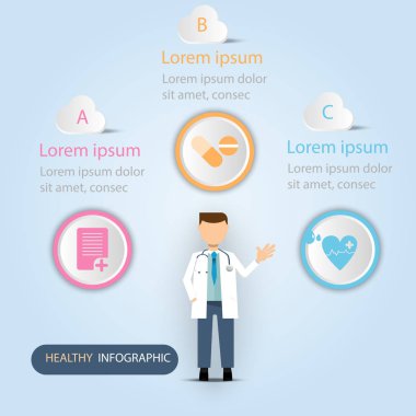 doktor sunum infografik, sağlıklı ve sağlıklı olarak kavram