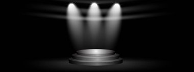 Sahne ve siyah showroom stüdyo arka plan üzerinde spor ışık ile ürün sunumu