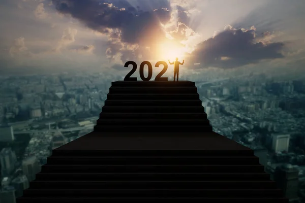 Silueta Año Nuevo 2021 Feliz Año Nuevo Concepto Celebración — Foto de Stock