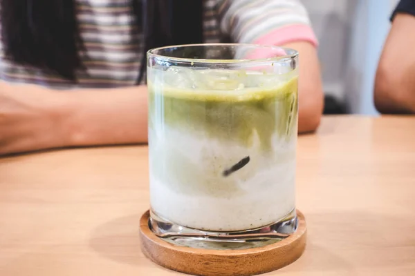 Ice Matcha Latte Wooden Table — Stock Photo, Image