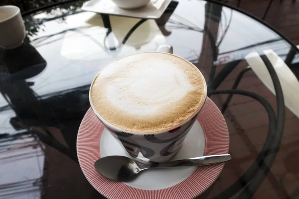 Hot Coffee Glass Table — Stock Photo, Image