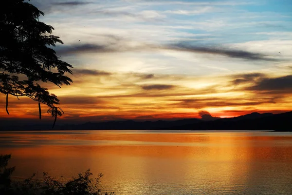 Lac Montagne Lumière Soir — Photo