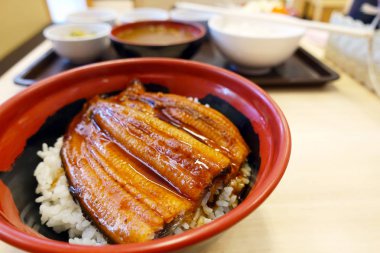 Japonya'da pirinç ızgara yılan balığı.                               