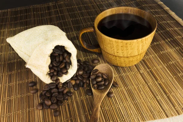 Coffee Coffee Beans Wooden Floor — Stock Photo, Image