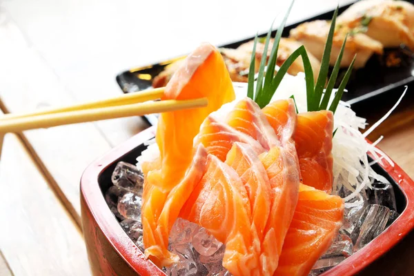 Somon Sashimi Mâncare Japoneză Populară — Fotografie, imagine de stoc