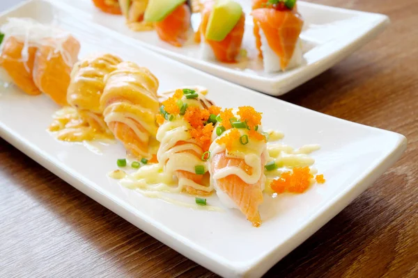 Sushi Łososia Popularny Japoński Żywności — Zdjęcie stockowe