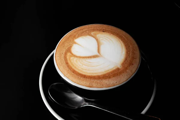 Tasses Café Avec Latte Art Sur Table Noire — Photo