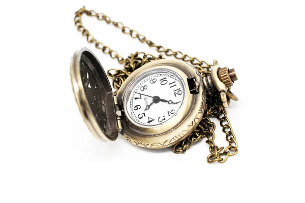 Ancient Pocket Watch White Background Royalty Free Stock Photos