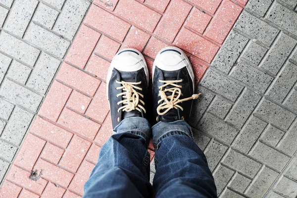 Selfie Feet Shoes Concrete Floor — Stock Photo, Image