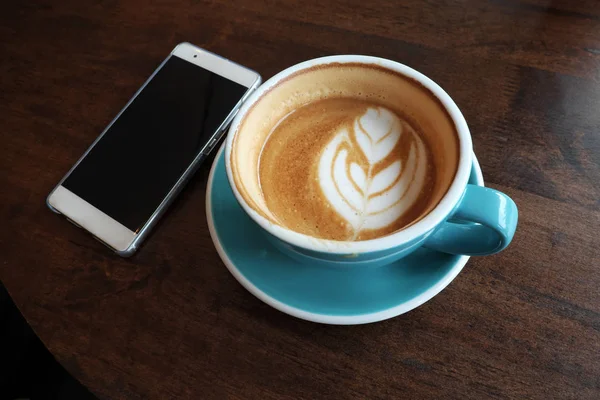 Hot Latte Wooden Table — Stock Photo, Image