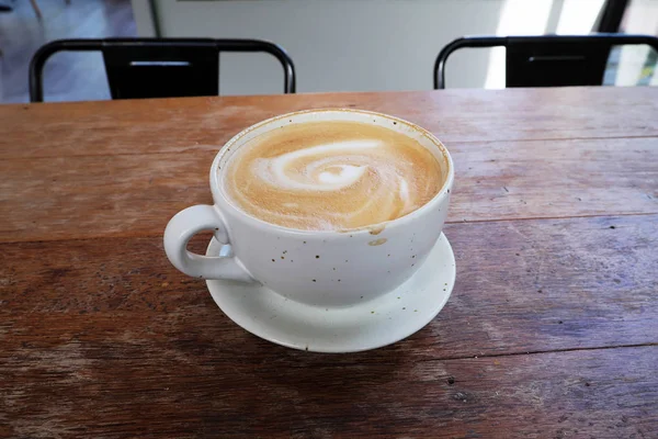 Hot Latte Wooden Table — Stock Photo, Image