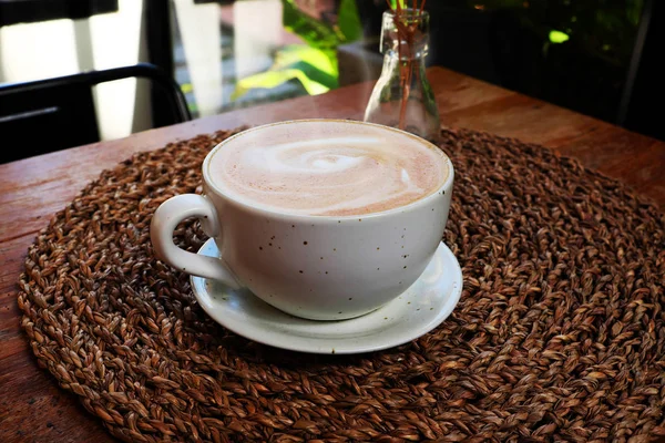 Hot Latte Wooden Table — Stock Photo, Image