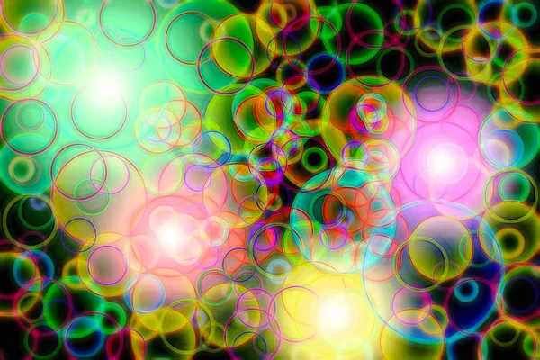 Circle, light, colorful bubbles on a black background