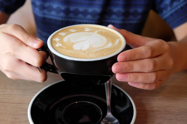 Latte Caldo Caffè Pavimento Legno — Foto Stock