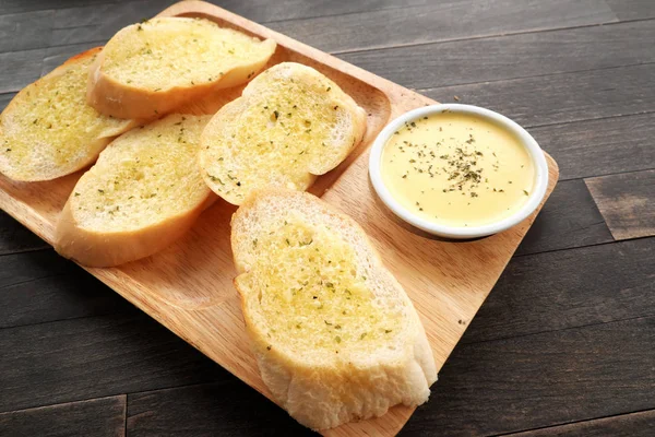 Garlic Bread Wood Table — Stock Photo, Image