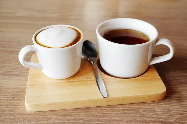 Coffee Tea Wood Background — Stock Photo, Image