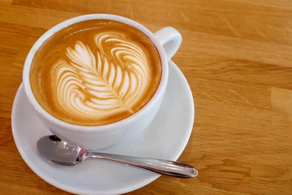 Latte Cup Arte Una Mesa Madera — Foto de Stock