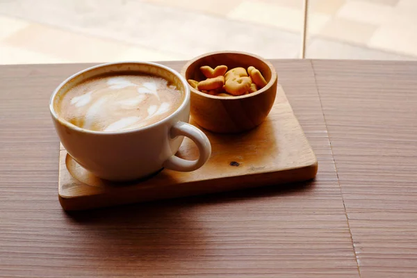 Hot Coffee Wooden Table — Stock Photo, Image