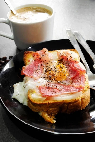 Bacon Ovos Torradas Café Quente — Fotografia de Stock