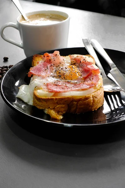 Bacon Ovos Torradas Café Quente — Fotografia de Stock