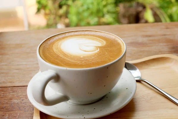 Koffie Latte Kunst Houten Bureau — Stockfoto