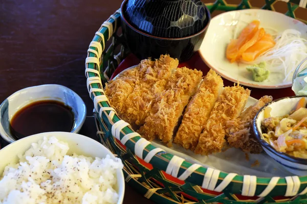Set Rice Pork Cutlet Tonkatsu — Fotografie, imagine de stoc