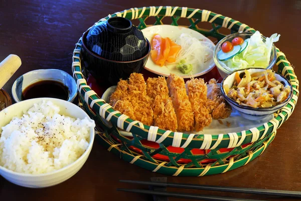 Set Rice Pork Cutlet Tonkatsu — Fotografie, imagine de stoc