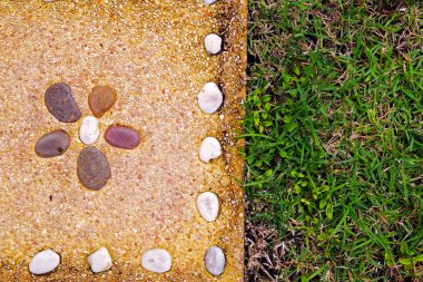 Yeşil çim doğal arka plan ve beton zemin.