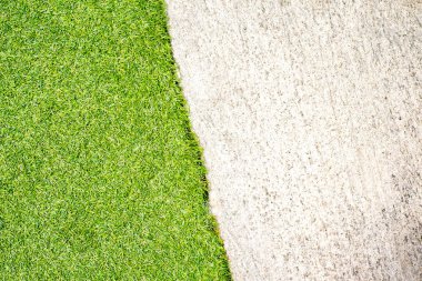 Yeşil çim doğal arka plan ve beton zemin.