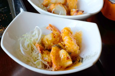 plaka, Kızarmış karides görünümü kapatın