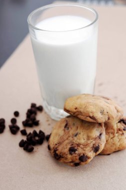 Çikolata parçalı kurabiye amd bardak süt