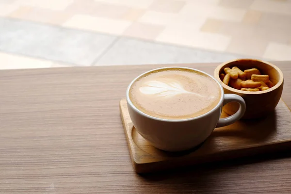 Café Tasse Blanche Sur Table Bois — Photo